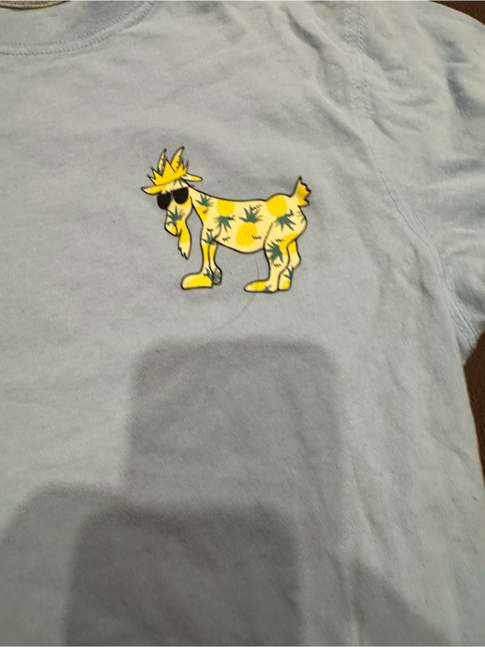 Light Blue Kids T-Shirt with Yellow Pineapple Goat Graphic